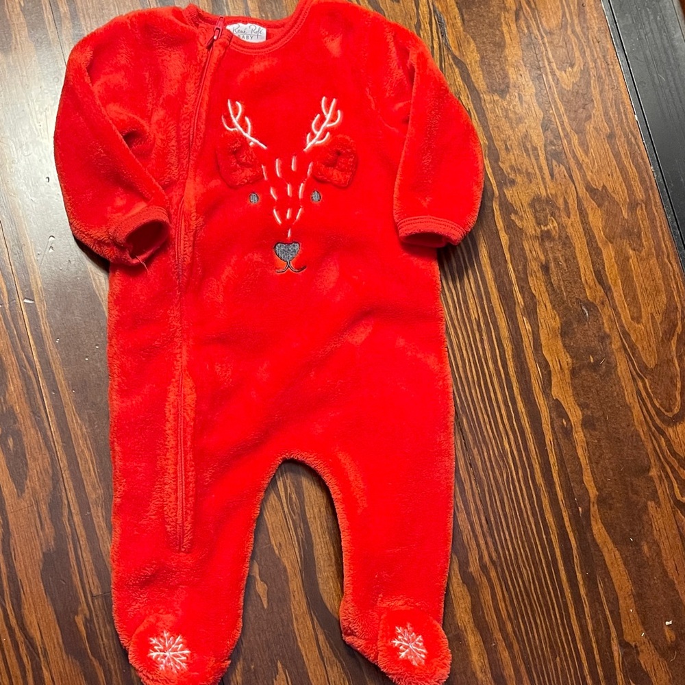 Red Fleece Reindeer Kids One Piece deer
